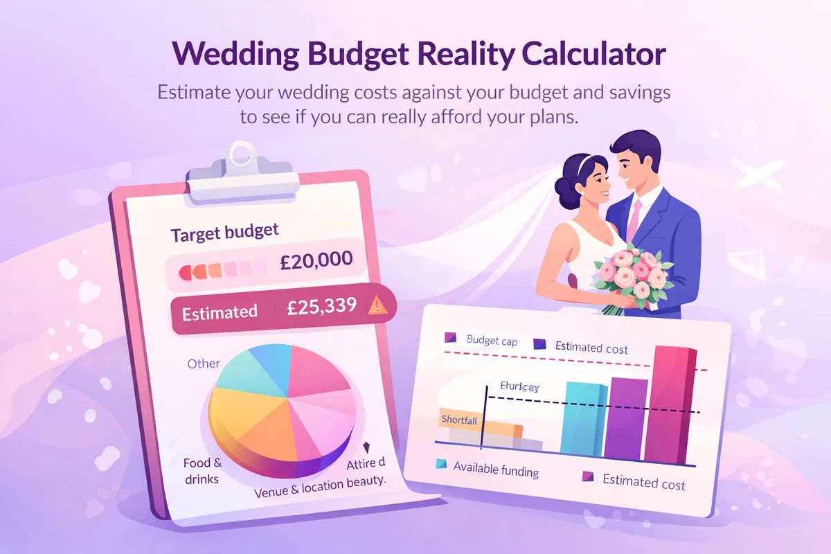 Wedding Budget Reality Calculator showing budget gap and funding readiness